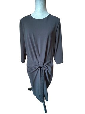 New York & Company Black Knot-Front Midi Dress Lace Insert XL Tall